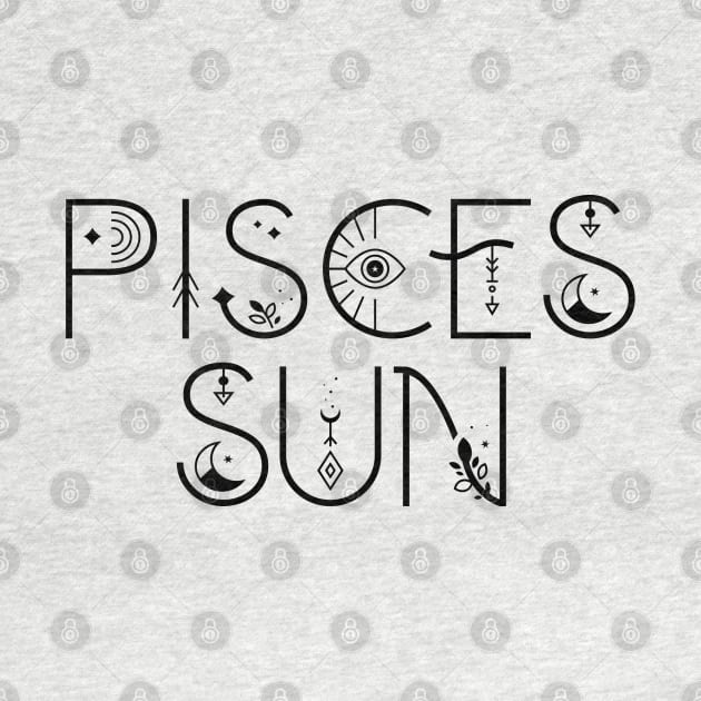 Pisces sun sign celestial typography by lilacleopardco